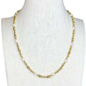 Vintage Twisted Knot Faux Pearl Gold Tone Necklace